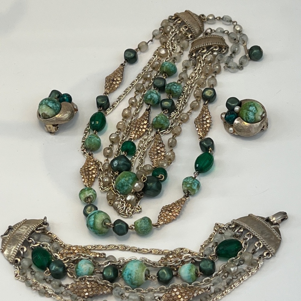 Vintage Signed ART Parure Set Necklace Bracelet Earrings